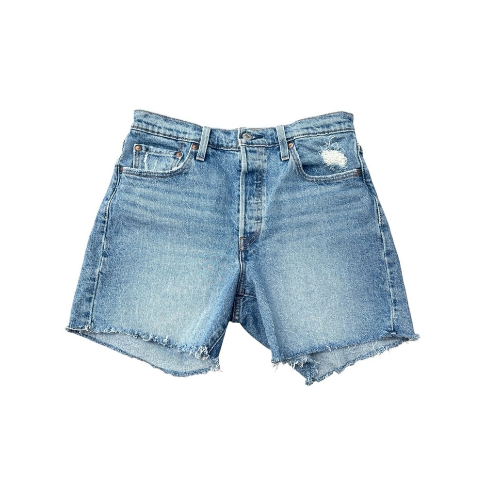 Levi's Premium Distressed Cutoff Denim Shorts Blue Raw Hem Button-fly Size 28 - Picture 3 of 9